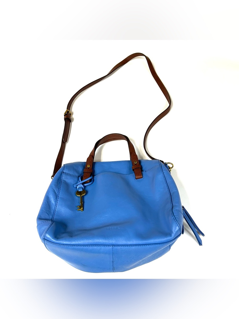 Fossil Women’s Crossbody Bag Handbag Light  Blue Brown Leather #4122